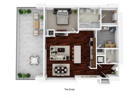 Floor plan for 1 bed, 1 bath, 1069 sqft